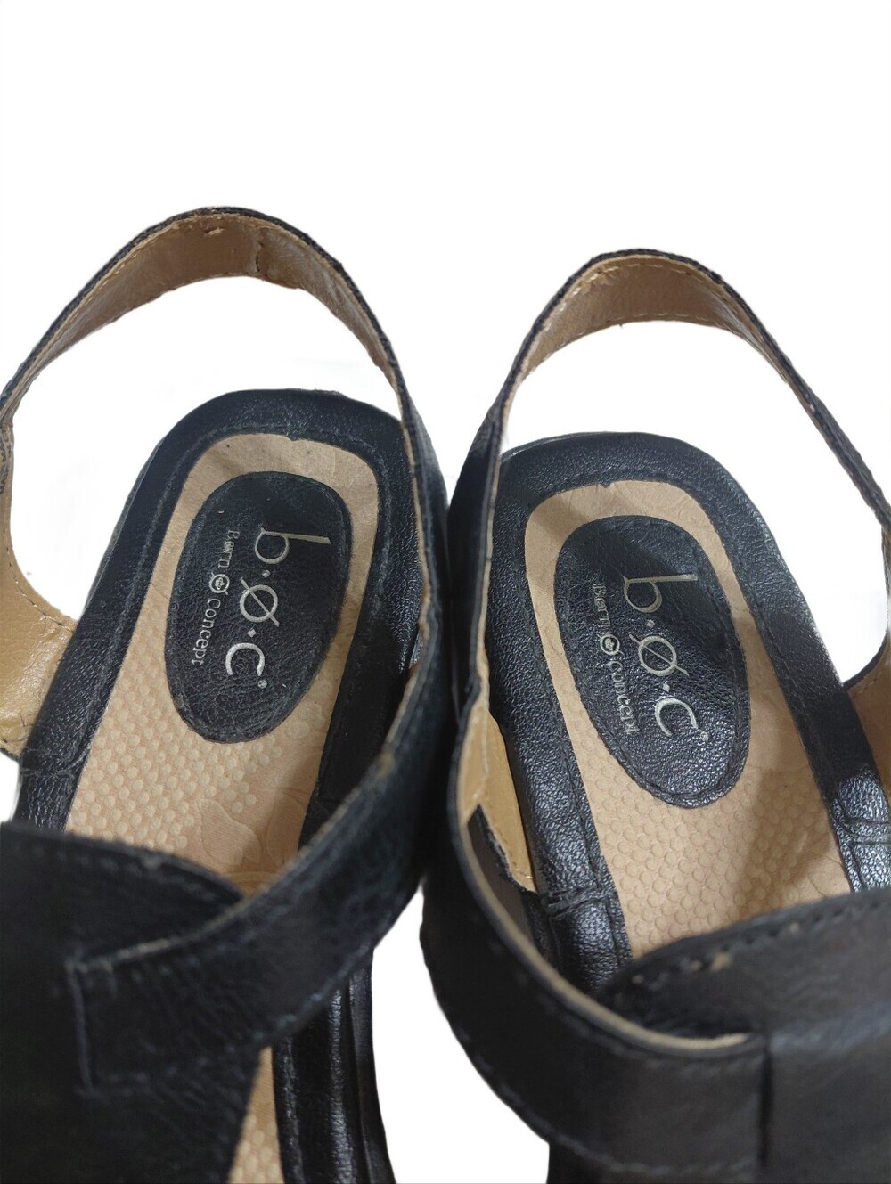 b.o.c Black Leather T-Strap Sandals Women's Size 8 Thong Ankle Strap Sandals - Picture 3 of 9